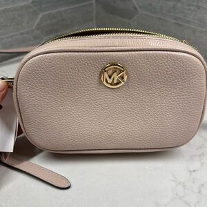 michael kors fulton double zip crossbody in soft pink nwt